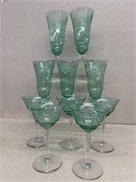 Green wine stems wine glasses