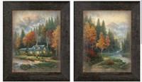 Evening At Autum Lake I & II Framed by Kinkade