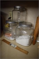 Three Glass Canisters w/ Contents