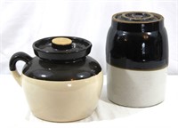 2-Tone RRP Co. Crock & Handled Bean/Jar/Crock