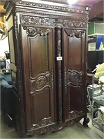 Large Wooden Floral Engraved Armoire