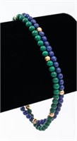 14K Gold Malachite and Lapis Lazuli Bead Bracelet