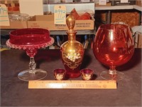 6 Pieces Of Cranberry / Red Glassware.