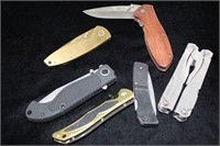 5 POCKET KNIVES AND LEATHERMAN TYPE TOOL