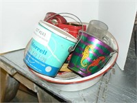 Enamelware dish pan, lard pail, beer bucket,