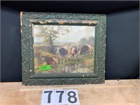 Boy & 6 Cows picture 27”X23” Picture frame