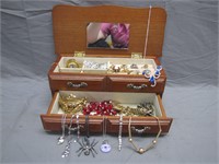 Wooden Jewelry Box W/Mirror Filled W/Assorted