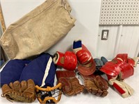 Canvas bag of old sports equipment
