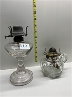 TWO ANTIQUE OIL LAMPS ONE FINGER LAMP