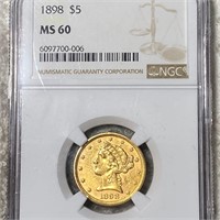 1898 $5 Gold Half Eagle NGC - MS60