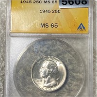 1945 Washington Silver Quarter ANACS - MS65