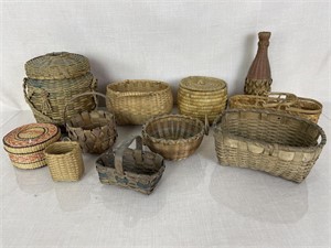 Assortment of Antique Baskets and Woven Items