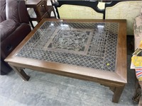 Oriental glass top coffee table