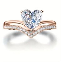 Rose Gold Heart Ring sz 6 Faux Diamond Valentine