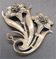 (XX) Sterling Silver Flower Brooch (2-1/4" long)
