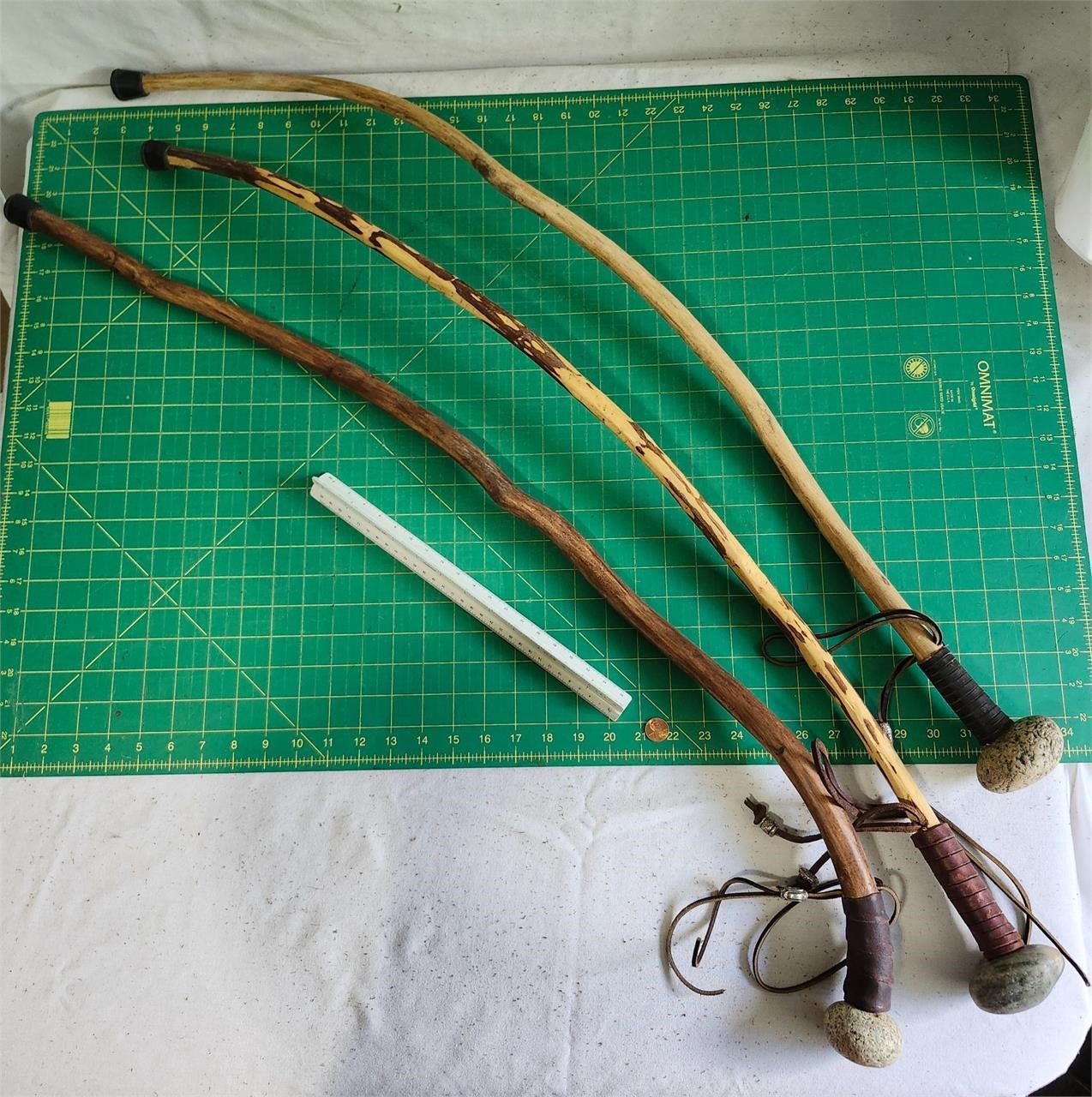 handmade wood walking canes with rock tops