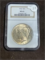 MS62 1922 Silver Peace Dollar