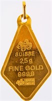 Coin / Jewelry 2.5g. Swiss Gold Charm .999 Fine