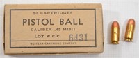 USGI 50 Cartridges .45CAL M1911 Ball