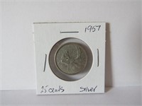 1957 CANADA SILVER 25 CENTS COIN