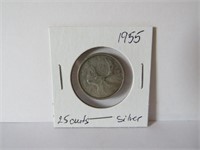 1955 CANADA SILVER 25 CENTS COIN