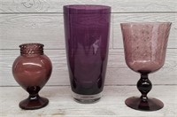 (3) Purple Glass Vases