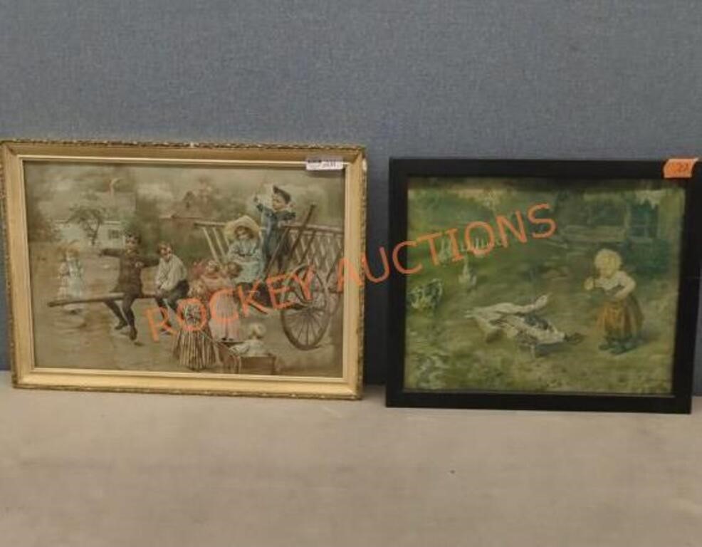 Antique English Child and geese & misc art