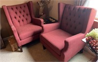Pair of 1960's Rust Wingback Tufted Chairs