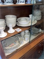 2 shelves of Pfaltzgraff dishes