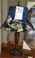 Tiffany Style Stained Glass Lamp w/Cranes 28 X 18