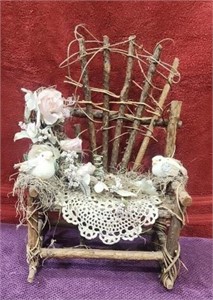 Twig Woven Rocking Chair with Birds and flowers