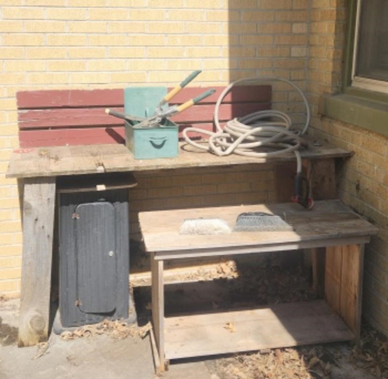 Work Bench, Shelf, Hose, Garden Tools, Storage