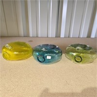 ? Set Hand Blown Colored Art Glass Hanging Vases