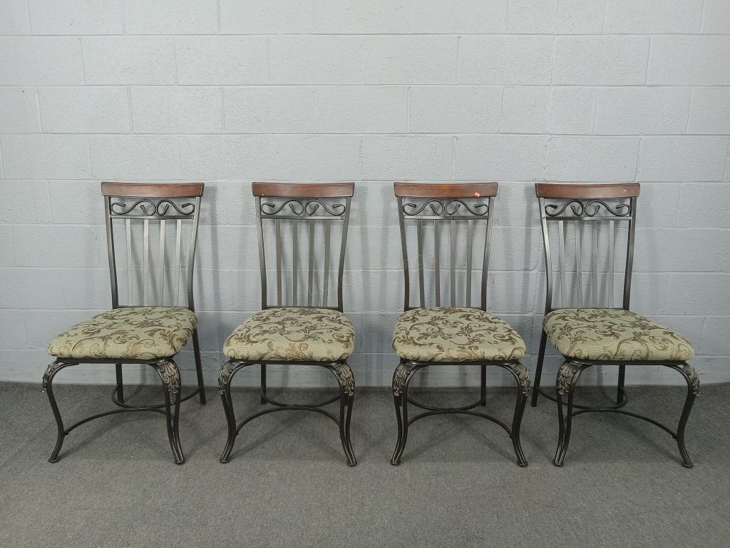 4x The Bid Wrought Iron / Upholstered Chairs