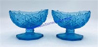 Pair of Kemple Glass Aqua Yutec Footed Candle