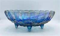 Indiana Blue Carnival Glass Footed Fruit Bowl