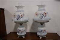PAIR OF PAINTED MILKGLASS TABLE LAMPS