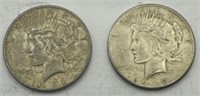 (KK) 2 Silver Peace Dollar Coins 1926s & 1922s
