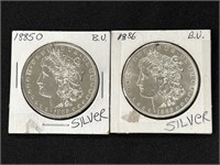 1885-O & 1886 Morgan Silver Dollars.