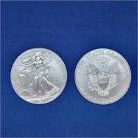 TWO UNCIRCULATED 2012 AMERICAN SILVER EAGLES .999