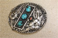 Turquoise and Coral Belt Buckle