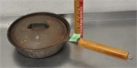 8" cast iron frying pan w/lid, wood handle
