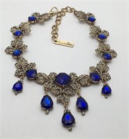 Oscar De La Renta Necklace W Clear & Blue Stones