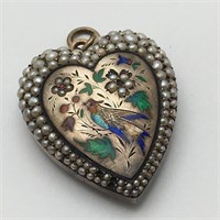 Victorian Enameled 14k Gold Mourning Heart Pendant