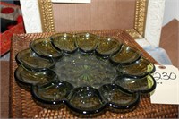 Vintage green glass egg tray