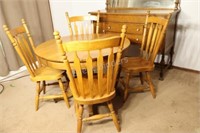 Vintage Oak Kitchen Table Set on Wooden Casters