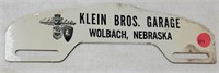 KLEIN BROS. GARAGE WOLBACH NE LICENSE PLATE TOPPER