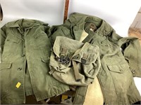 Green military jackets, outerwear gear, cotton