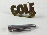 Brass Golf belt buckle & lighter