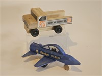 TWO WOODEN TOYS-US NAVT BLUE ANGELS PLANE AND